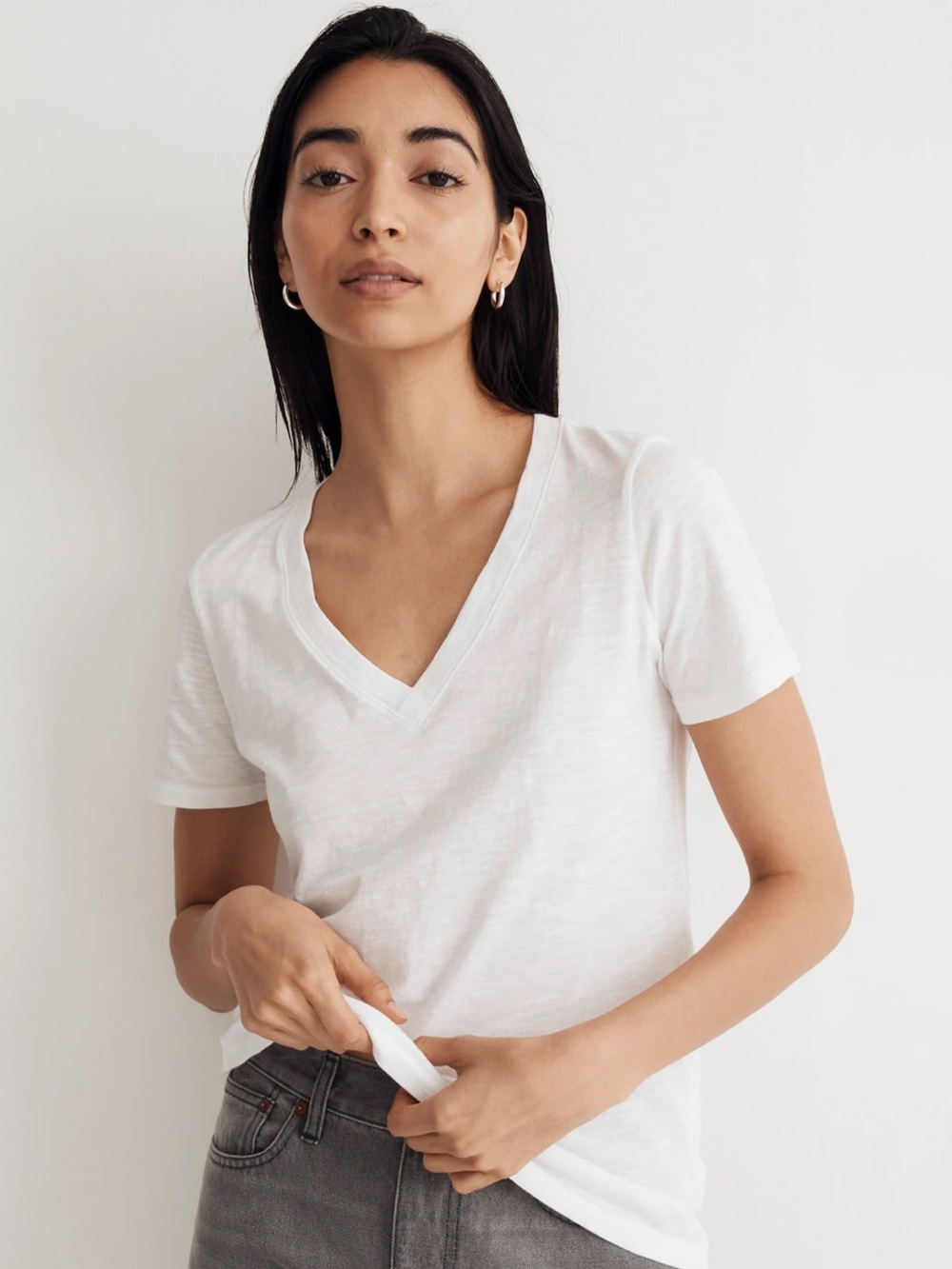Madewell White V-Neck Cotton Tee